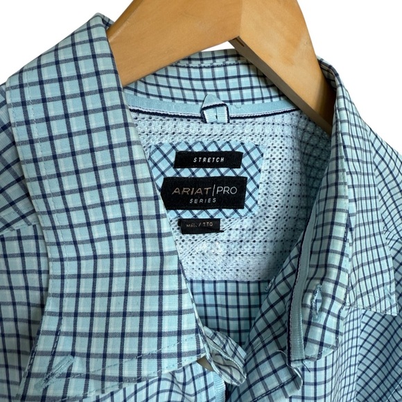 ARIAT Pro Series Men's 2XL Blue Plaid Long Sleeve Button-Up Shirt Embroidered - Picture 3 of 9
